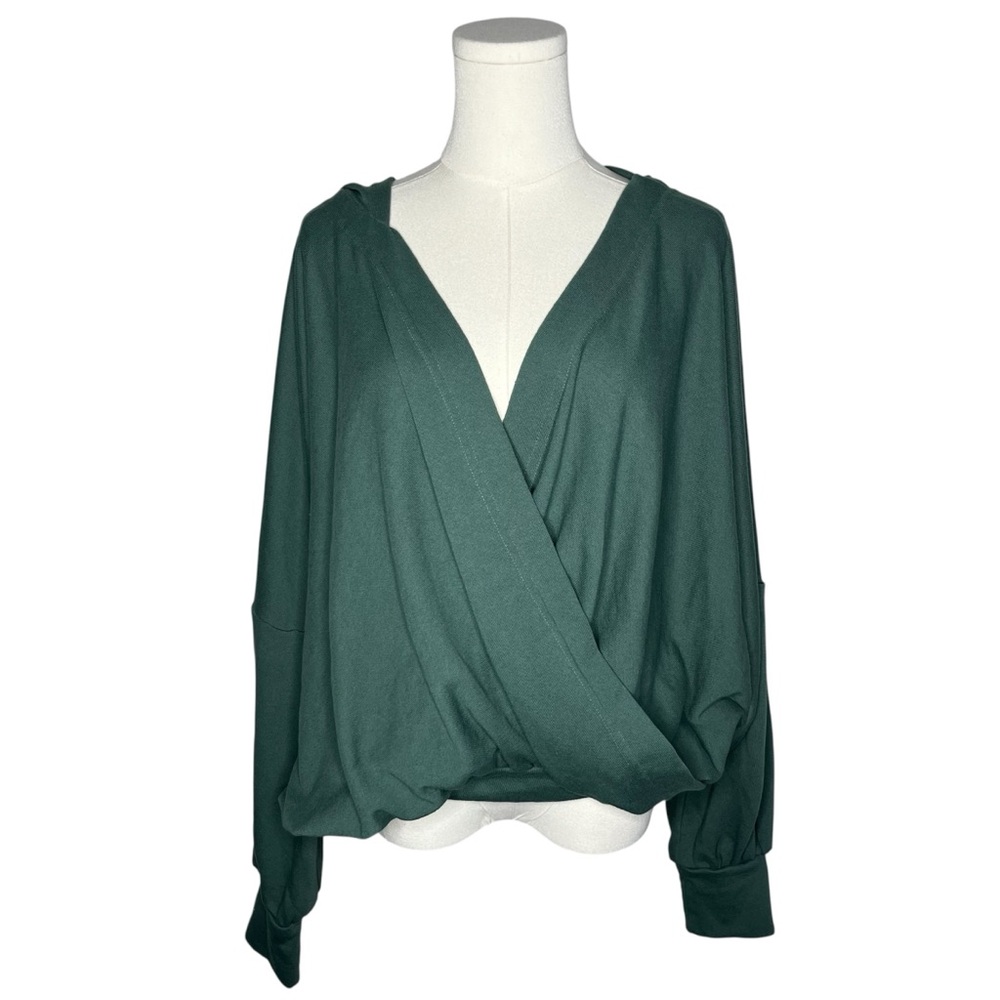 Free People Beach Forest Green Relaxed Oversized Wrap Hooded Sweater Hoodie